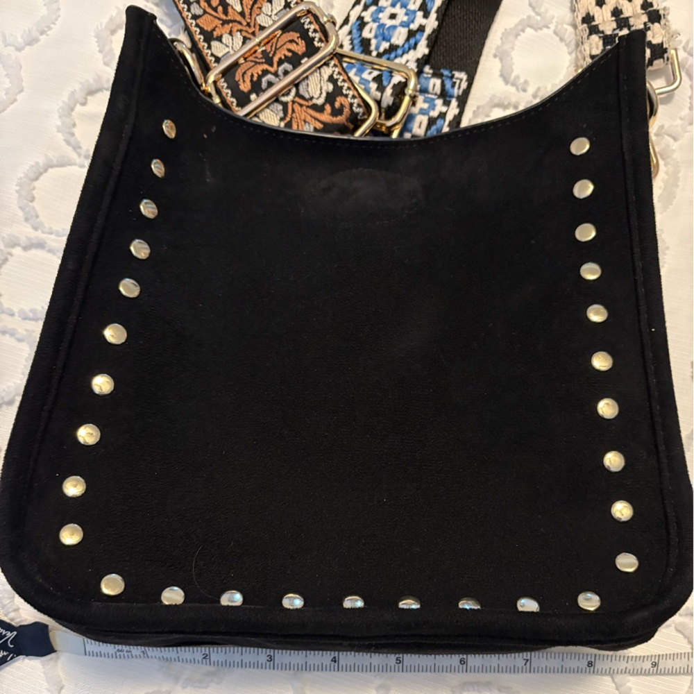 Studded black suede purse with 3 straps included